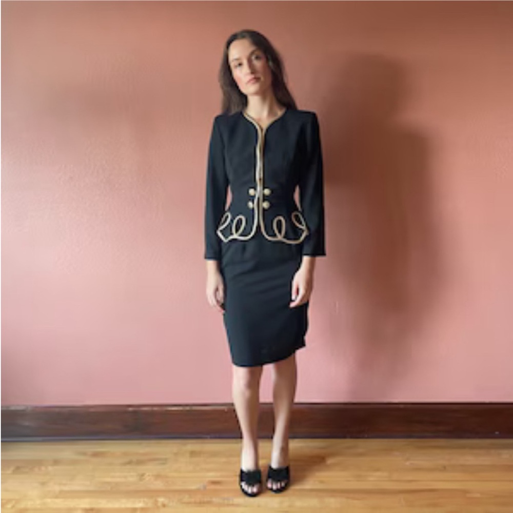 Vintage Black skirt Suit with Gold Accents size 2P